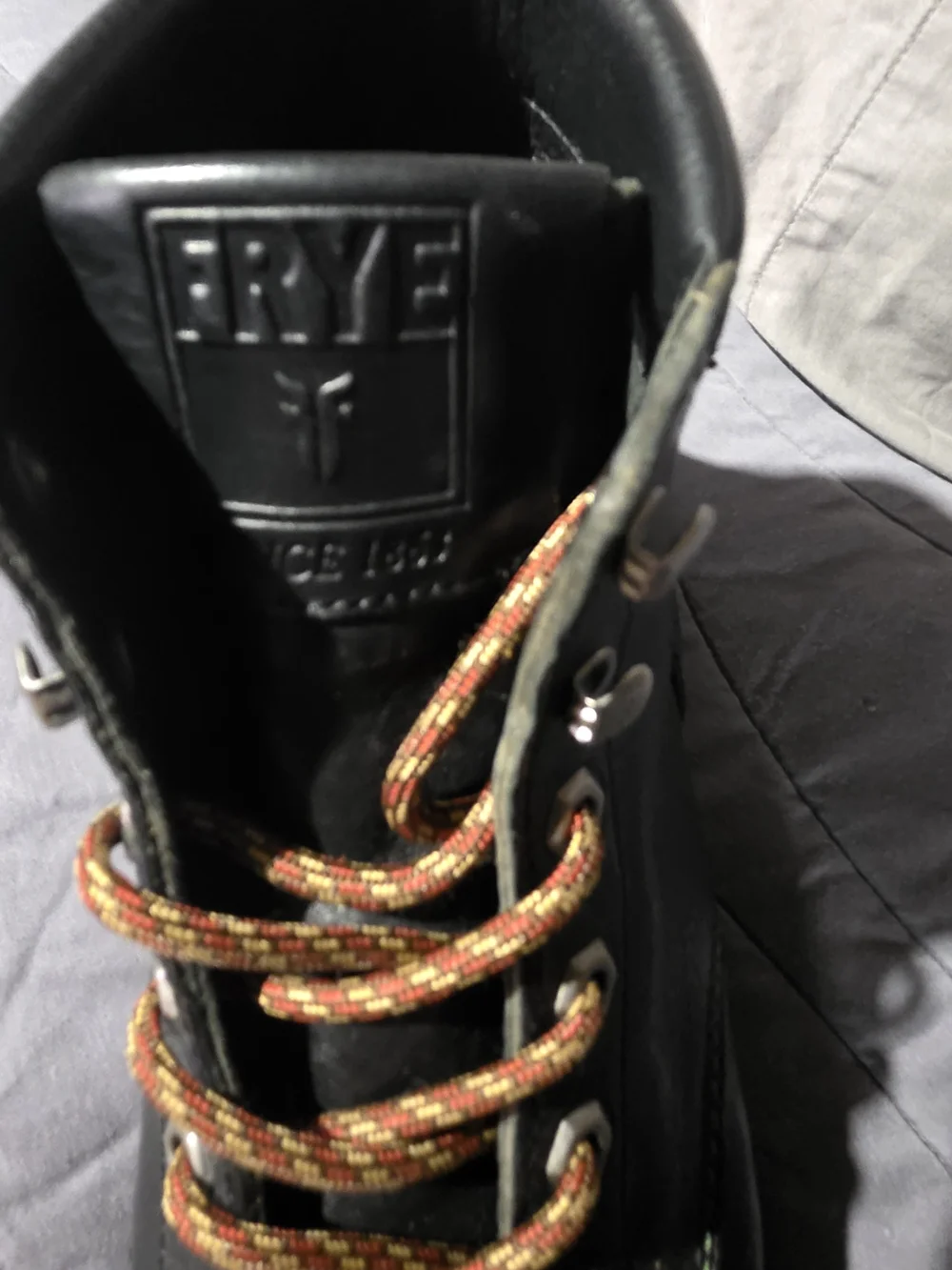 Frye Black Leather Lace-Up Boot with Tan Welt